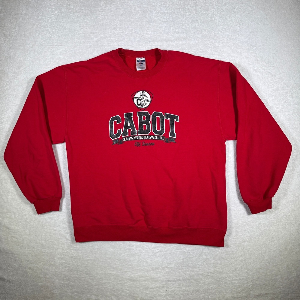 Jerzees Red Cabot Baseball Off Season Sweatshirt Crewneck Large‎ L